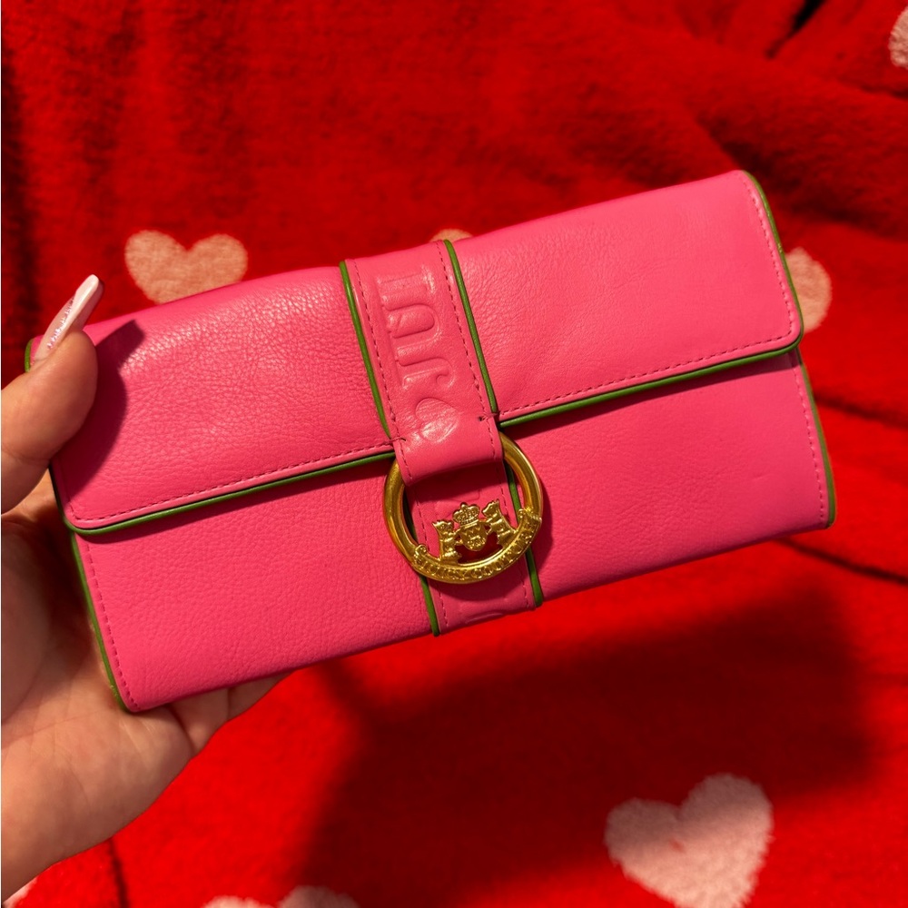 Juicy Couture Pink Wallet with Gold-Tone Hardware and Sleek Design